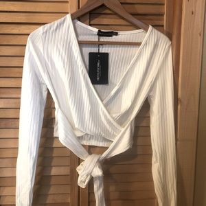 Cream Long Sleeve Wrap Top